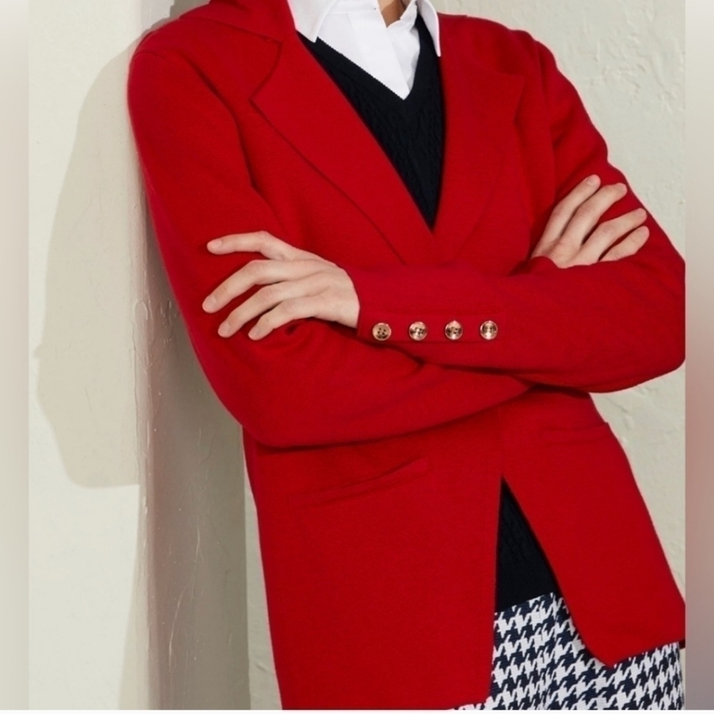 Etcetera Red Knit Sweater Jacket Blazer Size Large